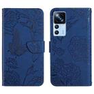 For Xiaomi Redmi K50 Ultra/12T/12T Pro HT03 Skin Feel Butterfly Embossed Flip Leather Phone Case(Blue) - 1