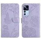 For Xiaomi Redmi K50 Ultra/12T/12T Pro HT03 Skin Feel Butterfly Embossed Flip Leather Phone Case(Purple) - 1