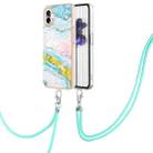 For Nothing Phone 1 Electroplating Marble Pattern TPU Phone Case with Lanyard(Green 004) - 1