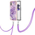 For Nothing Phone 1 Electroplating Marble Pattern TPU Phone Case with Lanyard(Purple 002) - 1