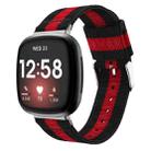 For Fitbit Versa 4 / Sense 2 Universal Stripe Nylon Watch Band(Black Red Black) - 1