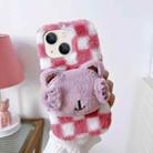For iPhone 14 Cute Eye Bear Plush TPU Phone Case(Pink White) - 1