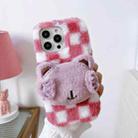 For iPhone 14 Pro Max Cute Eye Bear Plush TPU Phone Case(Pink White) - 1