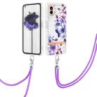 For Nothing Phone 1 Flowers Series TPU Phone Case with Lanyard(Purple Begonia) - 1