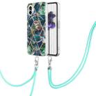 For Nothing Phone 1 Electroplating Splicing Marble TPU Phone Case with Lanyard(Blue Green) - 1