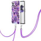 For Nothing Phone 1 Electroplating Splicing Marble TPU Phone Case with Lanyard(Dark Purple) - 1