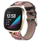 For Fitbit Versa 4 / Sense 2 Round Tail Genuine Leather Watch Band(Black Pink Flower) - 1