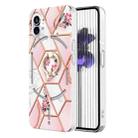 For Nothing Phone 1 Electroplating Splicing Marble Flower Pattern TPU Shockproof Case(Pink Flower) - 1