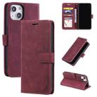 For iPhone 14 Skin Feel Anti-theft Brush Horizontal Flip Leather Phone Case(Red) - 1