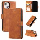 For iPhone 14 Plus Skin Feel Anti-theft Brush Horizontal Flip Leather Phone Case(Brown) - 1