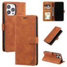 For iPhone 14 Pro Max Skin Feel Anti-theft Brush Horizontal Flip Leather Phone Case(Brown) - 1