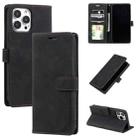 For iPhone 14 Pro Max Skin Feel Anti-theft Brush Horizontal Flip Leather Phone Case(Black) - 1