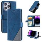 For iPhone 14 Pro Max Skin Feel Splicing Leather Phone Case(Blue) - 1