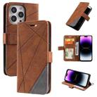 For iPhone 14 Pro Max Skin Feel Splicing Leather Phone Case(Brown) - 1