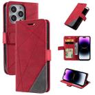 For iPhone 14 Pro Skin Feel Splicing Leather Phone Case(Red) - 1