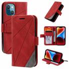 For iPhone 14 Skin Feel Splicing Leather Phone Case(Red) - 1