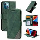 For iPhone 14 Skin Feel Splicing Leather Phone Case(Green) - 1