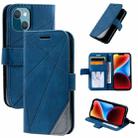 For iPhone 14 Plus Skin Feel Splicing Leather Phone Case(Blue) - 1