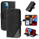 For iPhone 14 Plus Skin Feel Splicing Leather Phone Case(Black) - 1