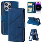 For iPhone 14 Pro Max Skin Feel Multi-card Wallet Leather Phone Case(Blue) - 1