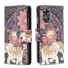 For OPPO A17 Colored Drawing Pattern Zipper Leather Phone Case(Flower Elephants) - 1