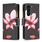 For Samsung Galaxy S23+ 5G Colored Drawing Pattern Zipper Leather Phone Case(Lotus) - 1