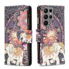 For Samsung Galaxy S23 Ultra 5G Colored Drawing Pattern Zipper Leather Phone Case(Flower Elephants) - 1