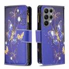 For Samsung Galaxy S23 Ultra 5G Colored Drawing Pattern Zipper Leather Phone Case(Purple Butterfly) - 1