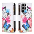 For Samsung Galaxy S23 Ultra 5G Colored Drawing Pattern Zipper Leather Phone Case(Two Butterflies) - 1