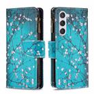 For Samsung Galaxy S23 5G Colored Drawing Pattern Zipper Leather Phone Case(Plum Blossom) - 1