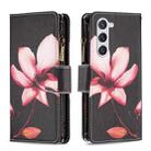 For Samsung Galaxy S23 5G Colored Drawing Pattern Zipper Leather Phone Case(Lotus) - 1