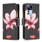 For Xiaomi 12T / 12T Pro / Redmi K50 Ultra Colored Drawing Pattern Zipper Leather Phone Case(Lotus) - 1