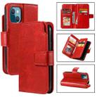 For iPhone 14 Litchi Texture 9 Card Tri-Fold Wallets Leather Phone Case(Red) - 1