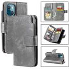 For iPhone 14 Plus Litchi Texture 9 Card Tri-Fold Wallets Leather Phone Case(Grey) - 1
