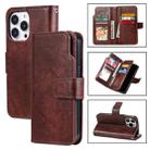 For iPhone 14 Pro Litchi Texture 9 Card Tri-Fold Wallets Leather Phone Case(Brown) - 1