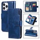 For iPhone 14 Pro Litchi Texture 9 Card Tri-Fold Wallets Leather Phone Case(Blue) - 1