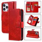 For iPhone 14 Pro Max Litchi Texture 9 Card Tri-Fold Wallets Leather Phone Case(Red) - 1