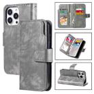 For iPhone 14 Pro Max Litchi Texture 9 Card Tri-Fold Wallets Leather Phone Case(Grey) - 1