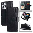 For iPhone 14 Pro Max Litchi Texture 9 Card Tri-Fold Wallets Leather Phone Case(Black) - 1