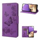 For Samsung Galaxy A23e / A23s Butterfly Embossed Horizontal Flip Leather Phone Case(Purple) - 1
