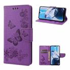 For Motorola Moto E22 / E22i Butterfly Embossed Horizontal Flip Leather Phone Case(Purple) - 1