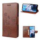 For Motorola Moto E22 / E22i Butterfly Flower Pattern Flip Leather Phone Case(Brown) - 1