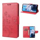 For Motorola Moto E22 / E22i Butterfly Flower Pattern Flip Leather Phone Case(Red) - 1