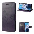 For Motorola Moto E22 / E22i Butterfly Flower Pattern Flip Leather Phone Case(Dark Purple) - 1