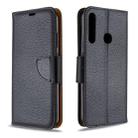 For Huawei P40 Lite E / Y7P Litchi Texture  Pure Color Horizontal Flip PU Leather Case with Holder & Card Slots & Wallet & Lanyard(Black) - 1