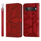 For Google Pixel 7 Life Tree Embossing Pattern Horizontal Flip Leather Phone Case(Red) - 1