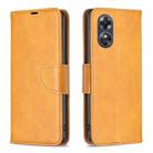 For OPPO A17 Lambskin Texture Leather Phone Case(Yellow) - 1