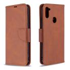 For Galaxy A11 Retro Lambskin Texture Pure Color Horizontal Flip PU Leather Case with Holder & Card Slots & Wallet & Lanyard(Brown) - 1