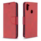 For Galaxy A11 Retro Lambskin Texture Pure Color Horizontal Flip PU Leather Case with Holder & Card Slots & Wallet & Lanyard(Red) - 1