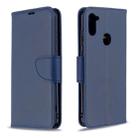 For Galaxy A11 Retro Lambskin Texture Pure Color Horizontal Flip PU Leather Case with Holder & Card Slots & Wallet & Lanyard(Blue) - 1